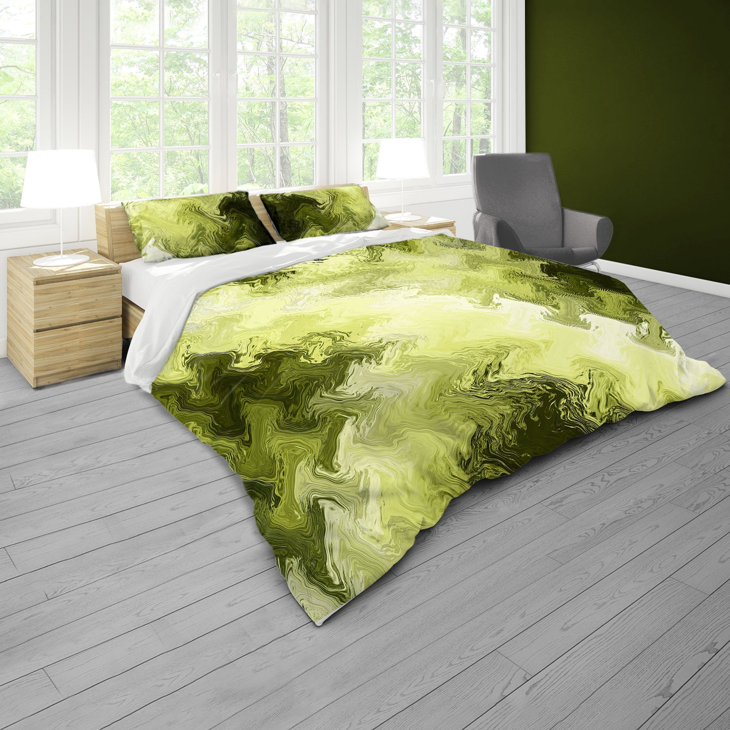 Olive Green Cross Duvet Cover Set