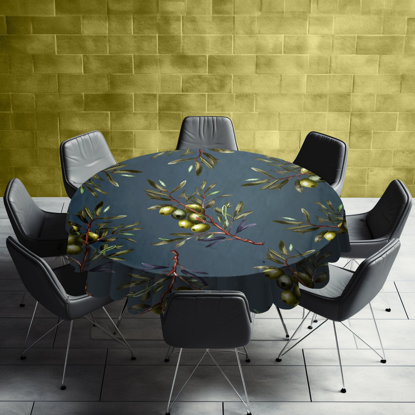 Olives On Grey Round Tablecloth by Mark van Vuuren
