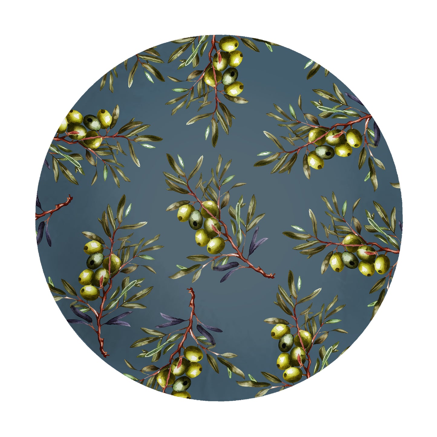 Olives On Grey Round Tablecloth by Mark van Vuuren
