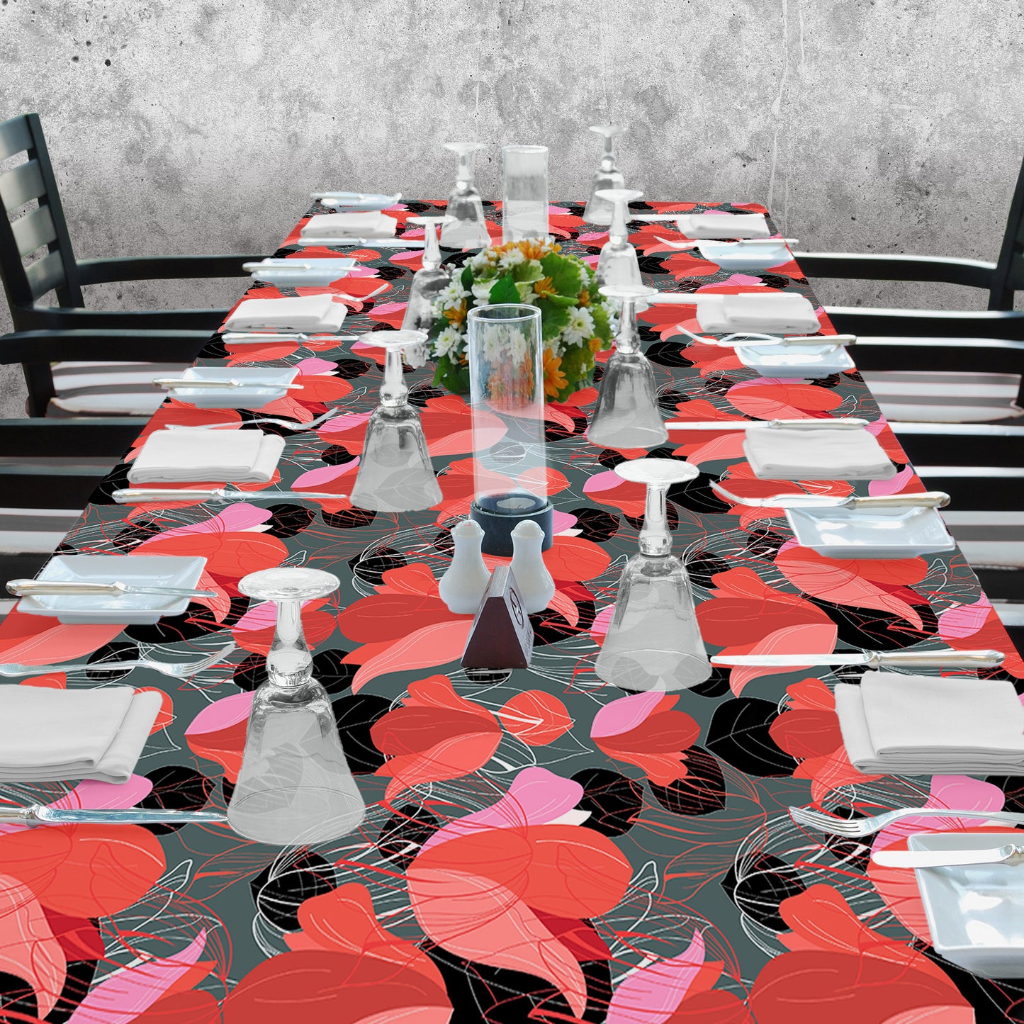 Orange Abstract Petals 3m Rectangle Tablecloth