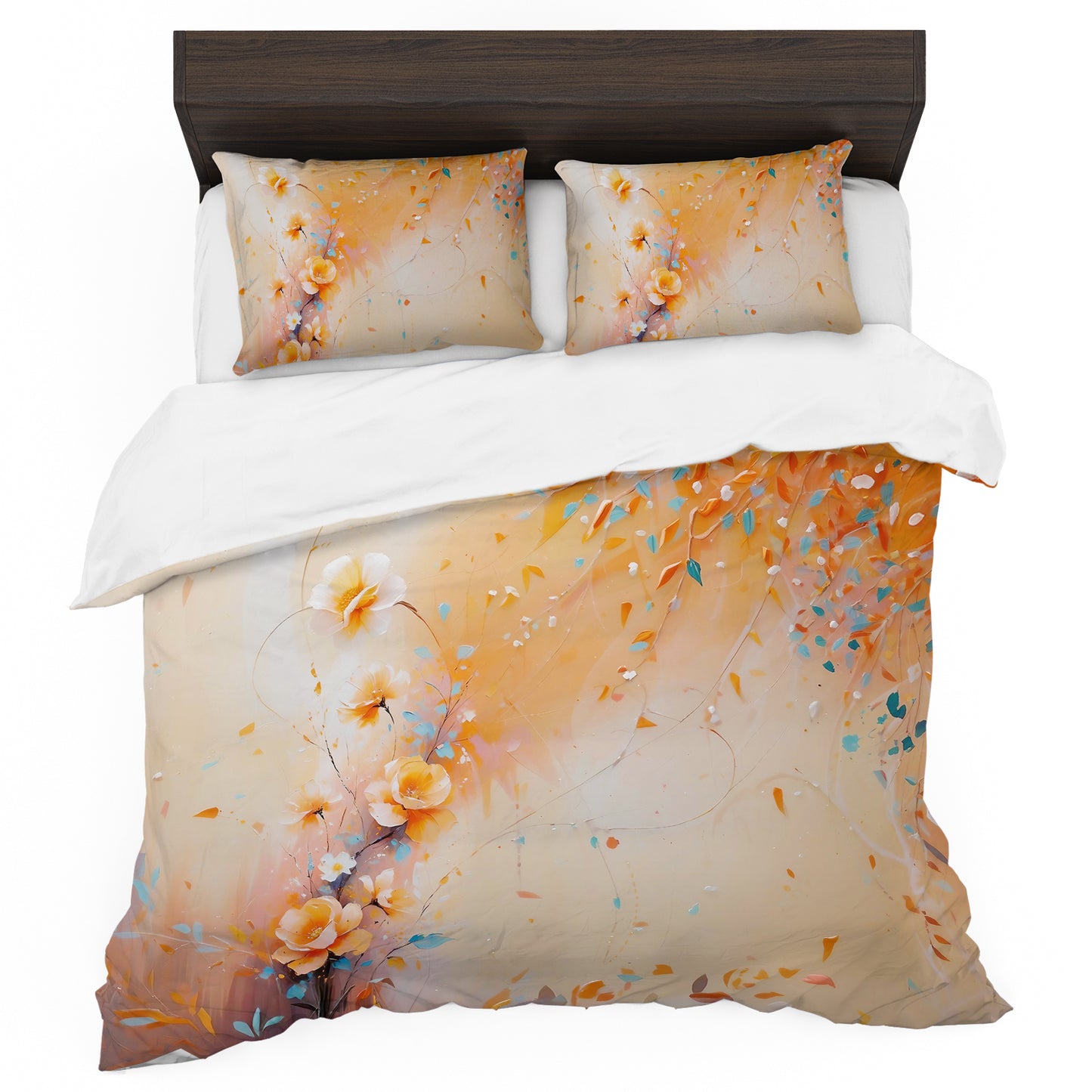 Orange Floral Leaves Duvet Cover Set