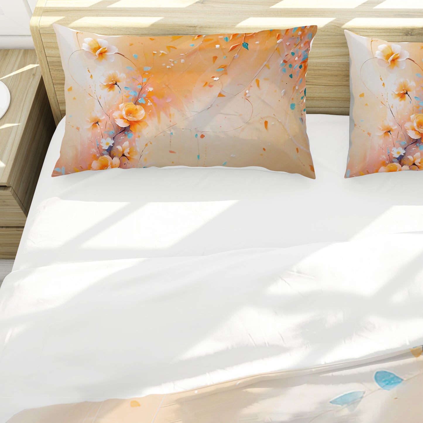 Orange Floral Leaves Duvet Cover Set