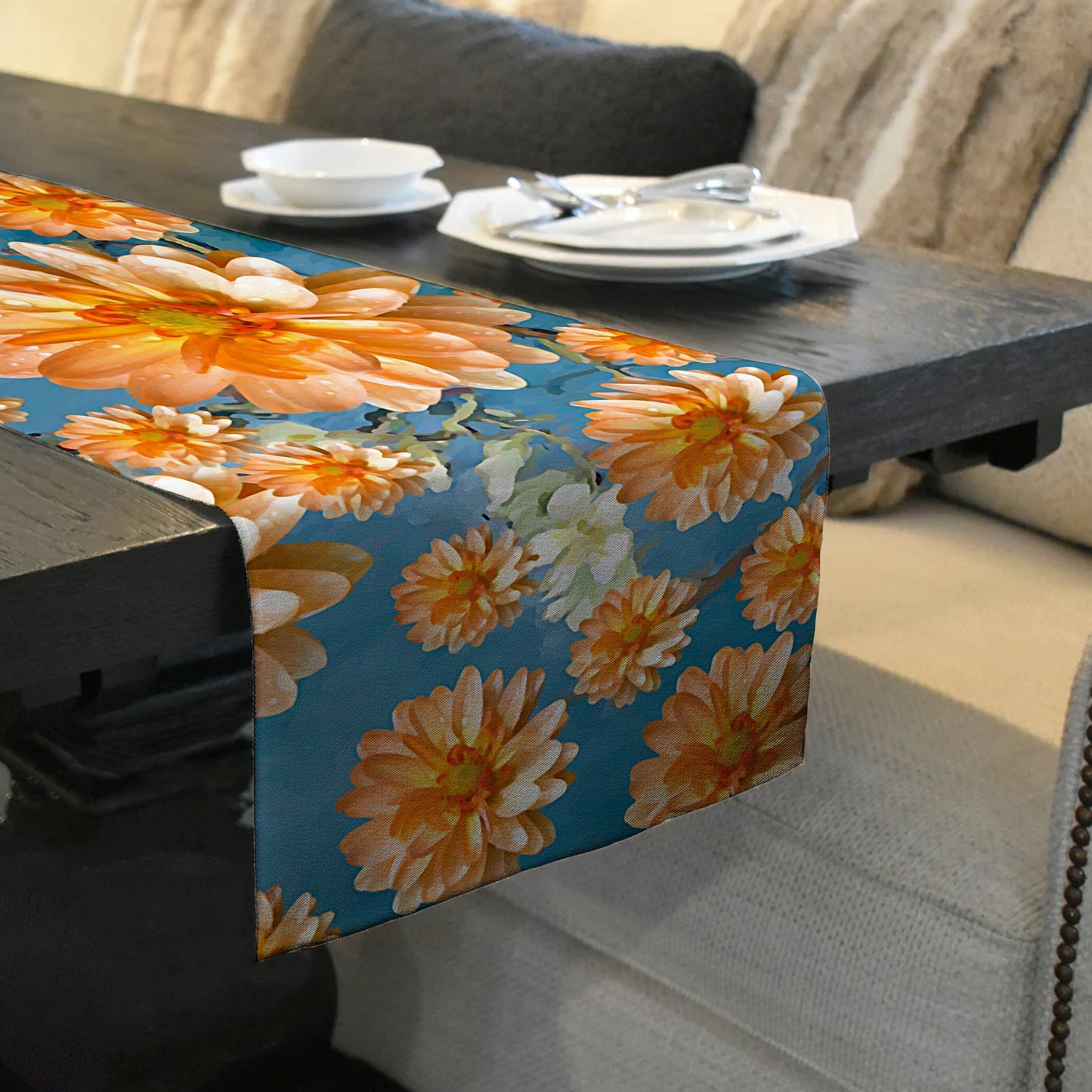 Orange Floral Pattern Table Runner By Mark van Vuuren