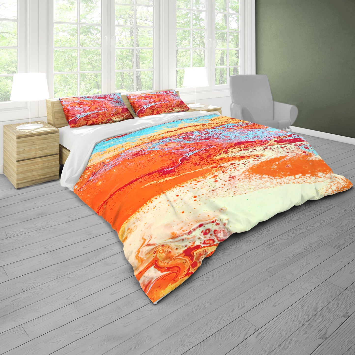 Orange Painted Colour Bloom Duvet Cover Set