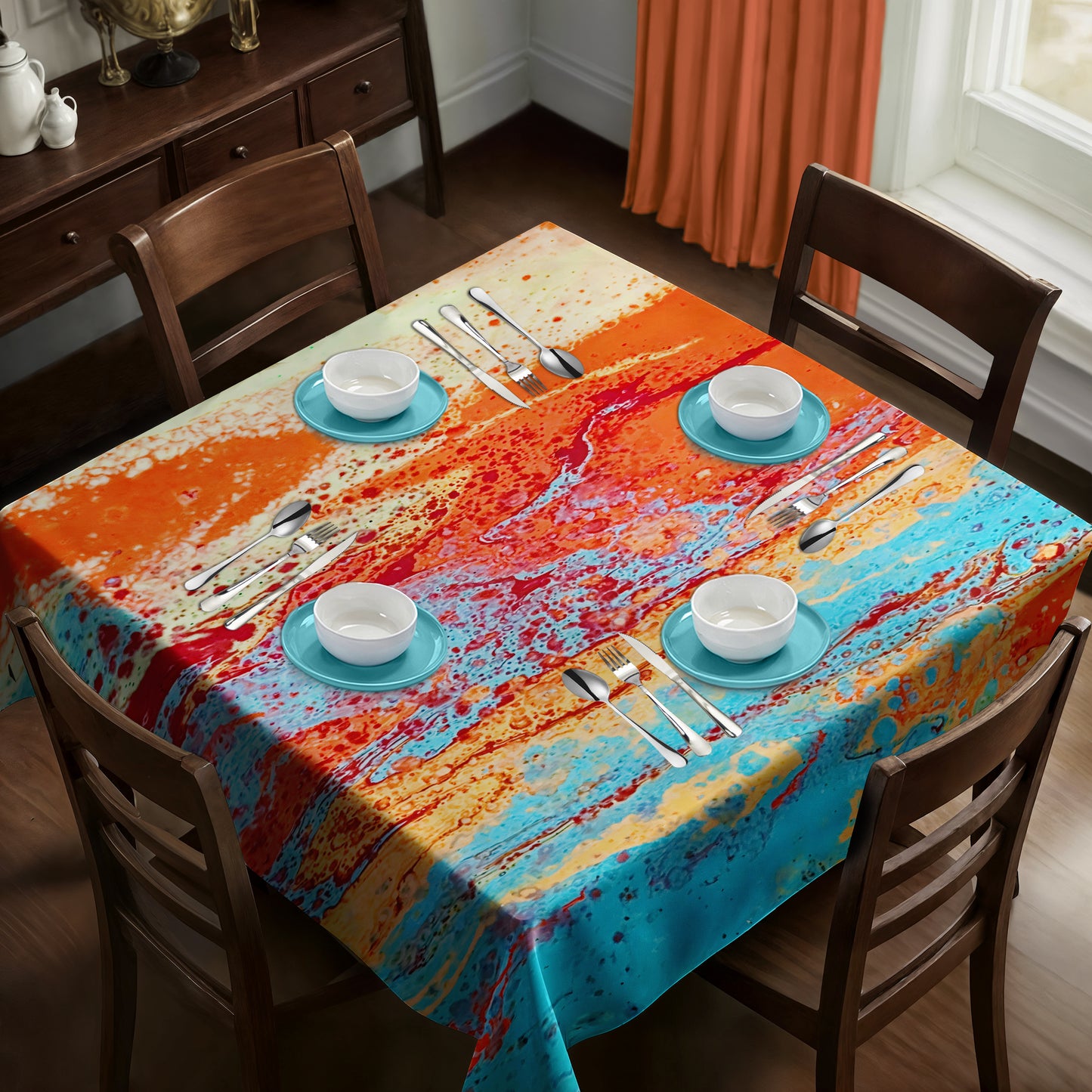 Orange Painted Colour Bloom Square Tablecloth