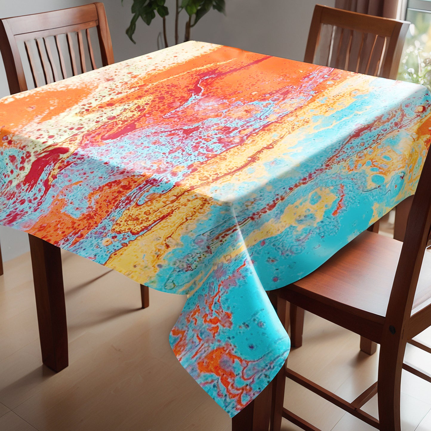Orange Painted Colour Bloom Square Tablecloth