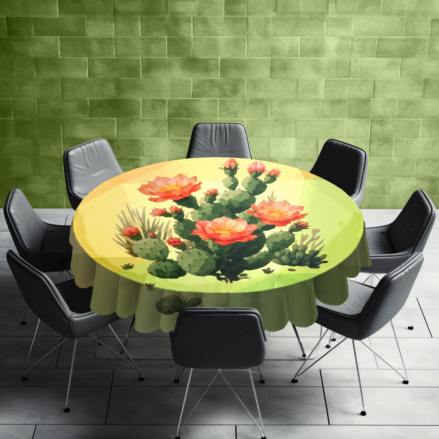 Orange Succulent Round Tablecloth
