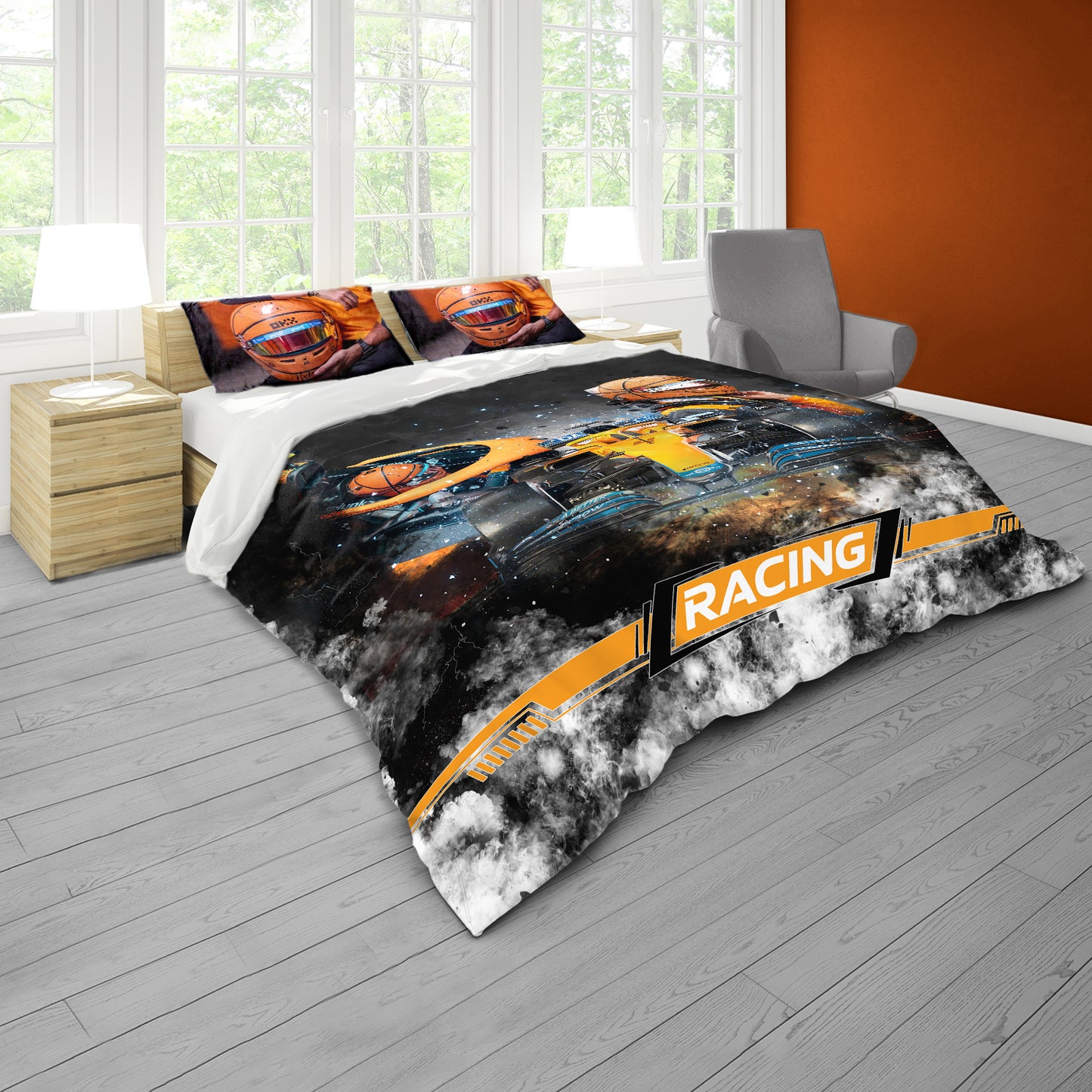 Orange Thunder Racing Duvet Cover Set
