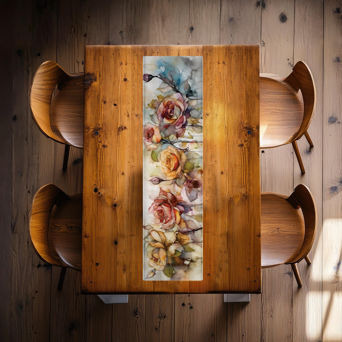 Orange Water Colour Roses 160cm Table Runner