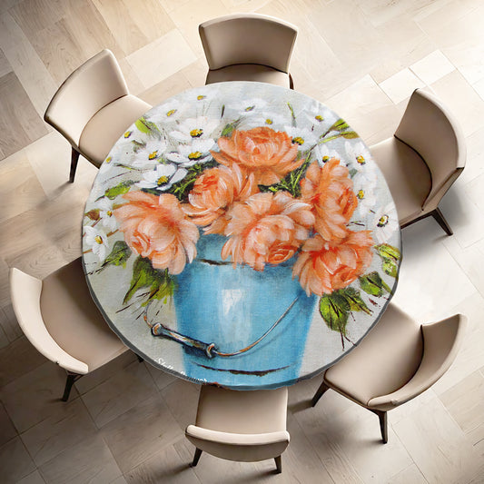 Orange Flowers By Stella Bruwer Round Tablecloth