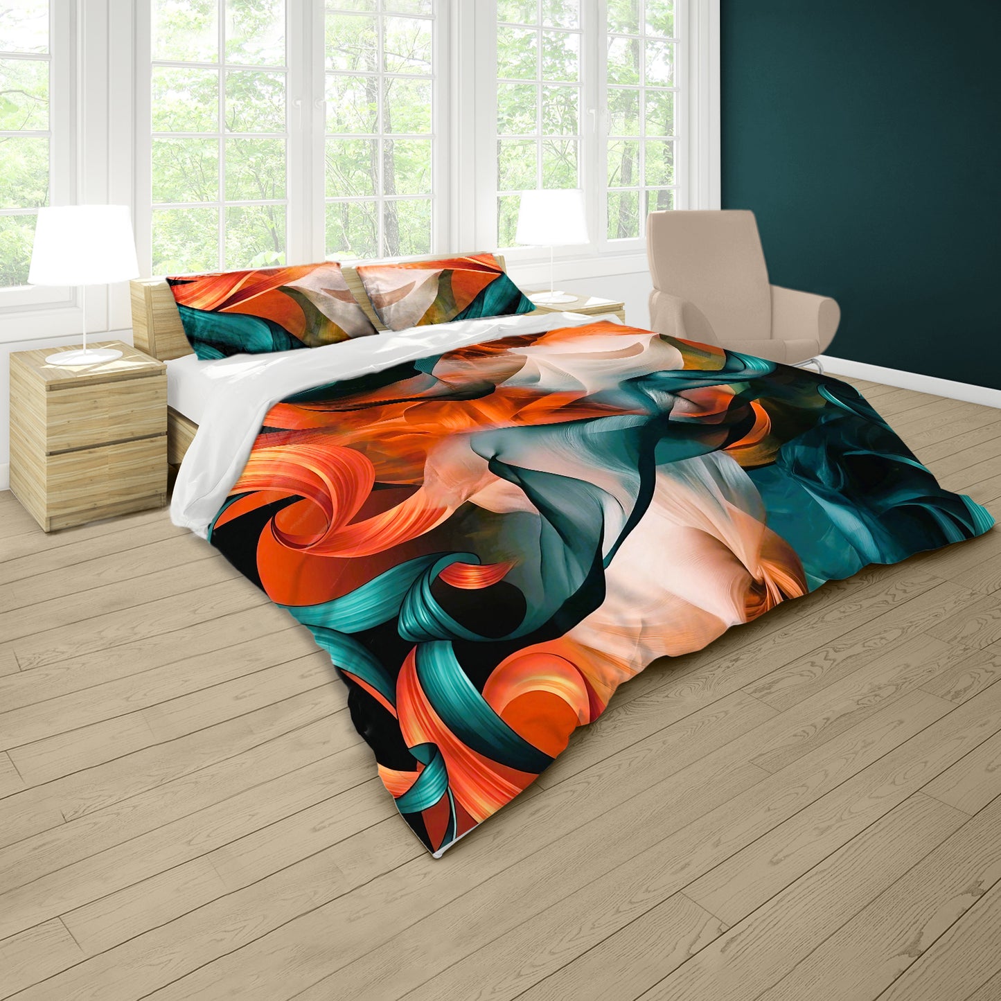 Orange & Green Drapes Duvet Cover Set