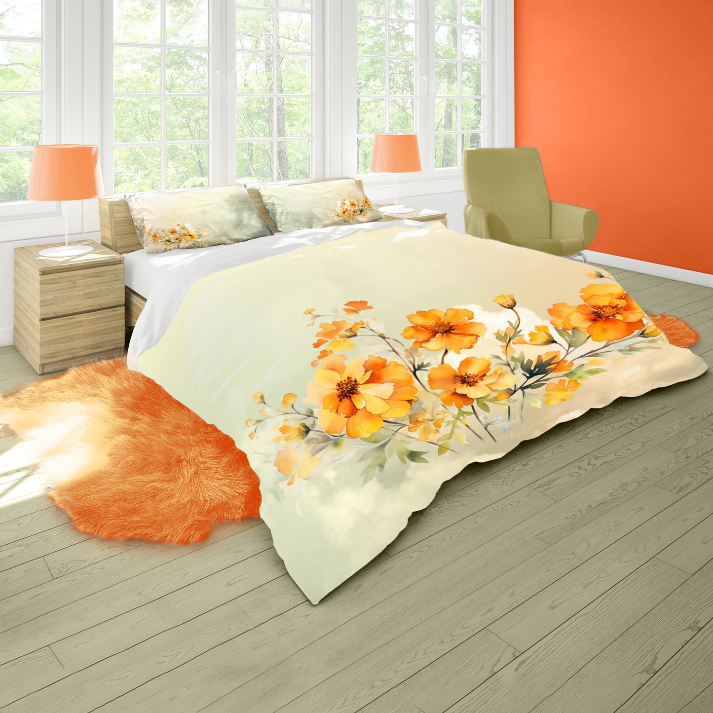 Orange Blossoms Duvet Cover Set