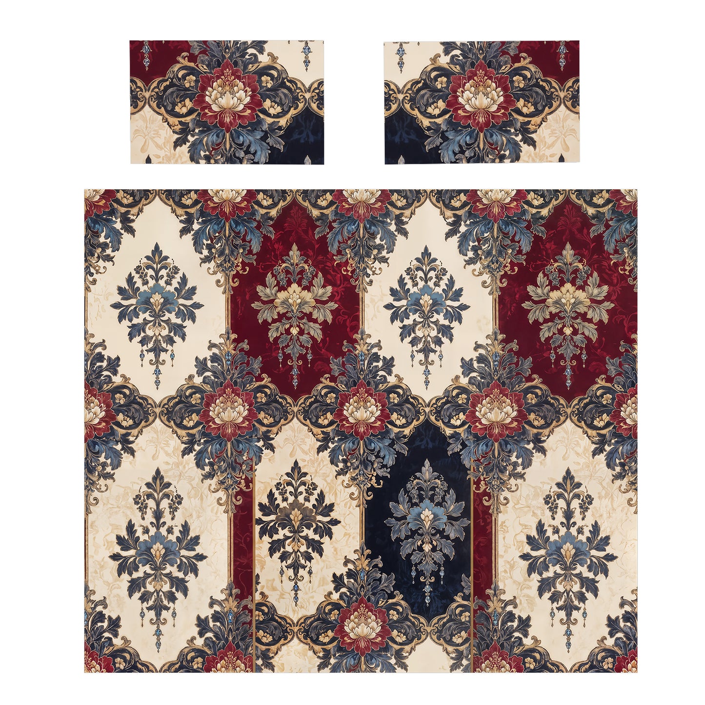Ornamental Stripe Damask Duvet Cover Set