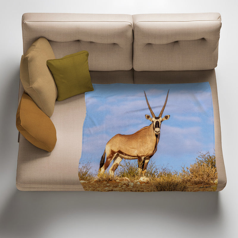 Oryx On The Horizon Light Weight Fleece Blanket by Annette Heymans