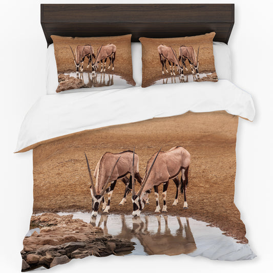 Oryx At Waterhole Duvet Cover Set by Annette Heymans