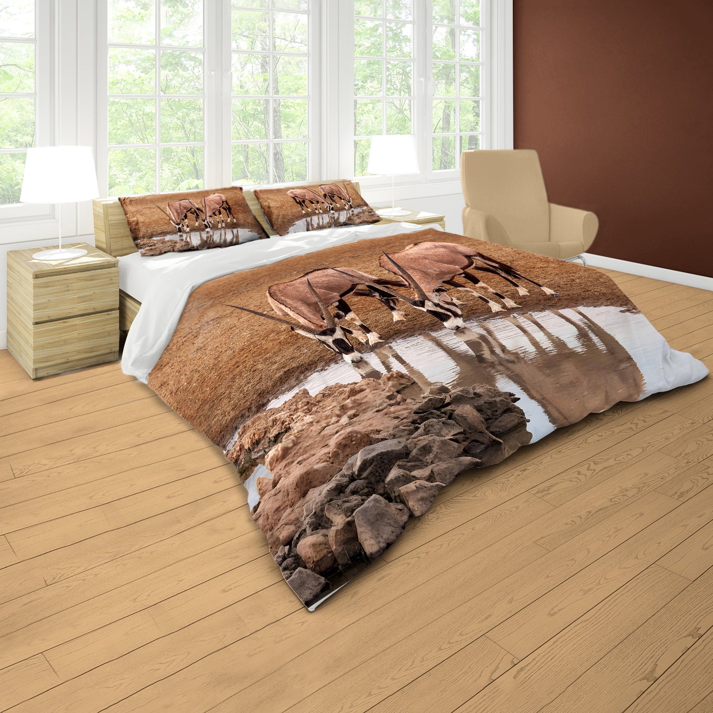 Oryx At Waterhole Duvet Cover Set by Annette Heymans