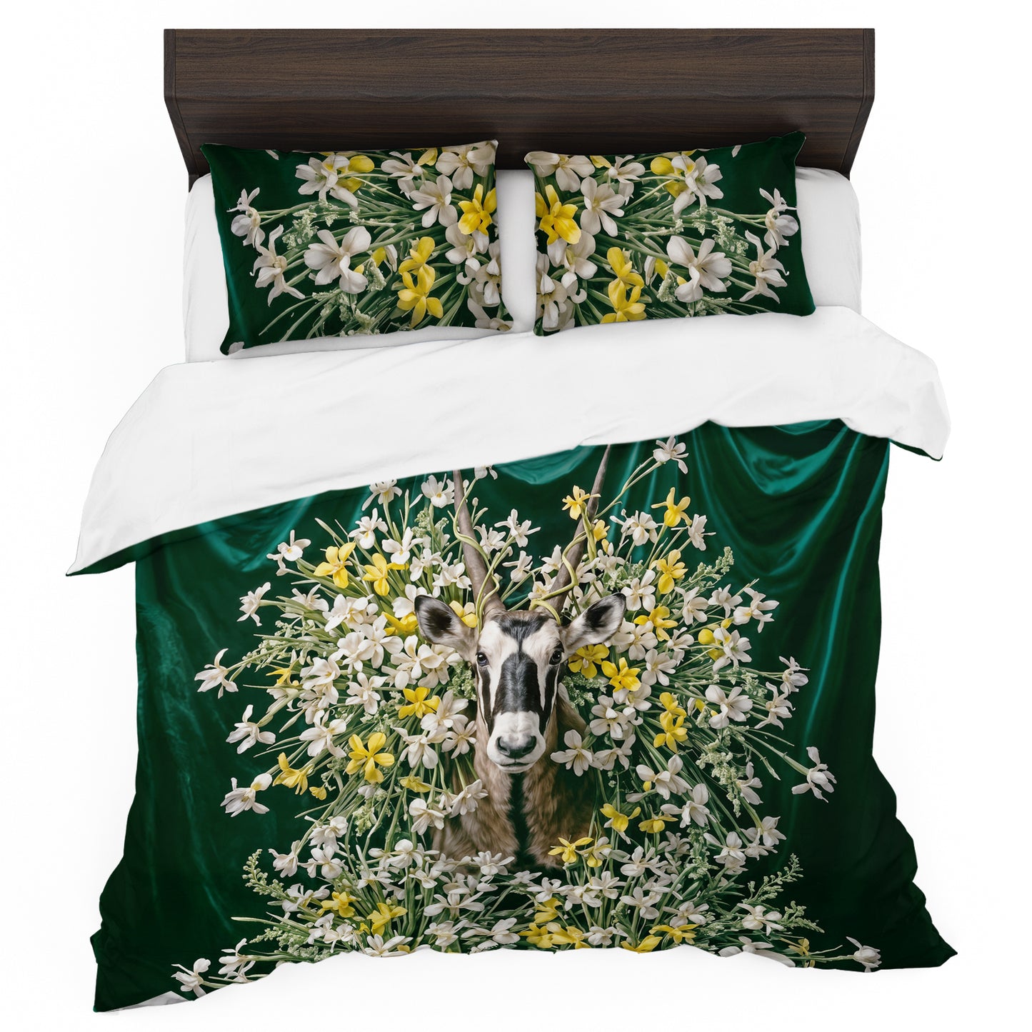 Oryx and Daffodil Dark Botanical Duvet Cover Set