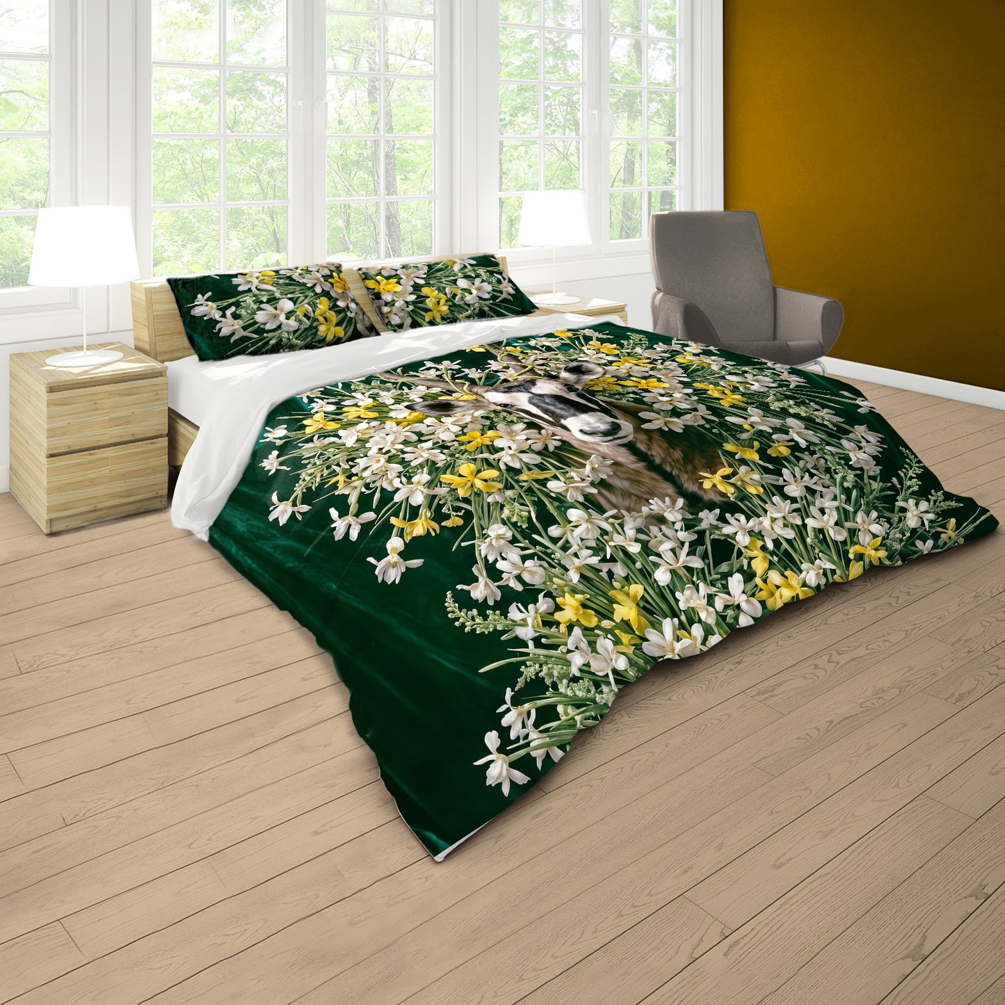 Oryx and Daffodil Dark Botanical Duvet Cover Set