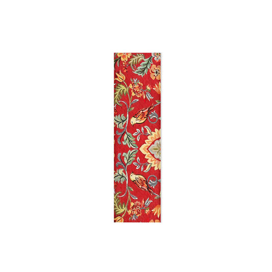 Painted Birds Abstract on Red 160cm Table Runner