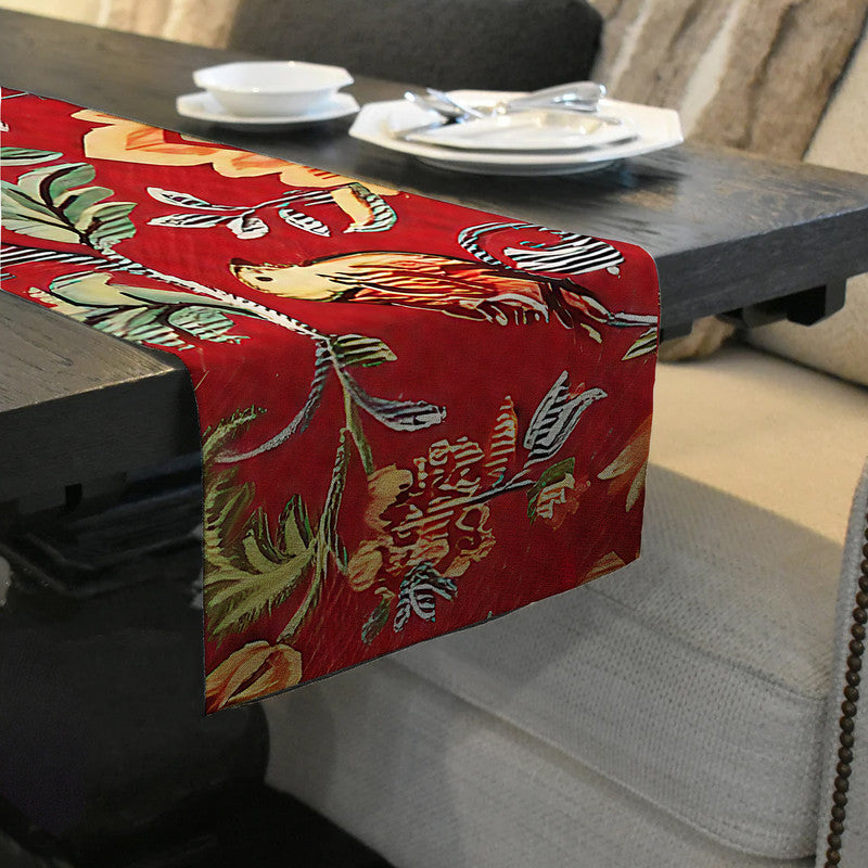 Painted Birds Abstract on Red 160cm Table Runner