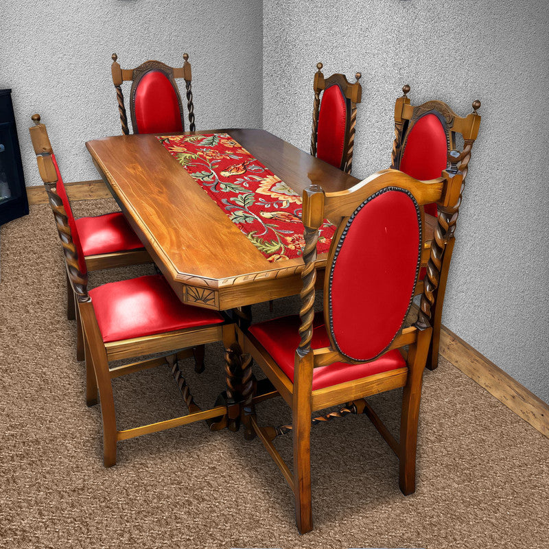 Painted Birds Abstract on Red 160cm Table Runner