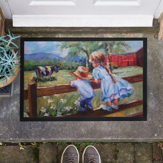 Painted Children on Farm Door Mat