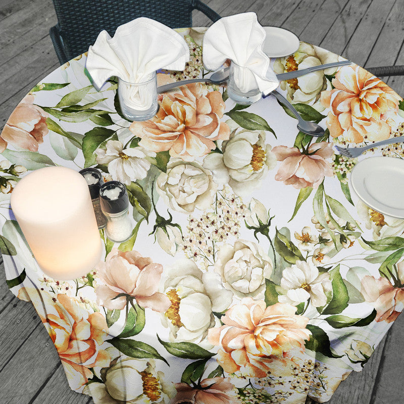 Painted Peach Peonies Round Tablecloth by Mark van Vuuren