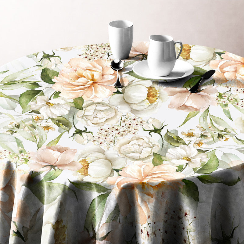 Painted Peach Peonies Round Tablecloth by Mark van Vuuren