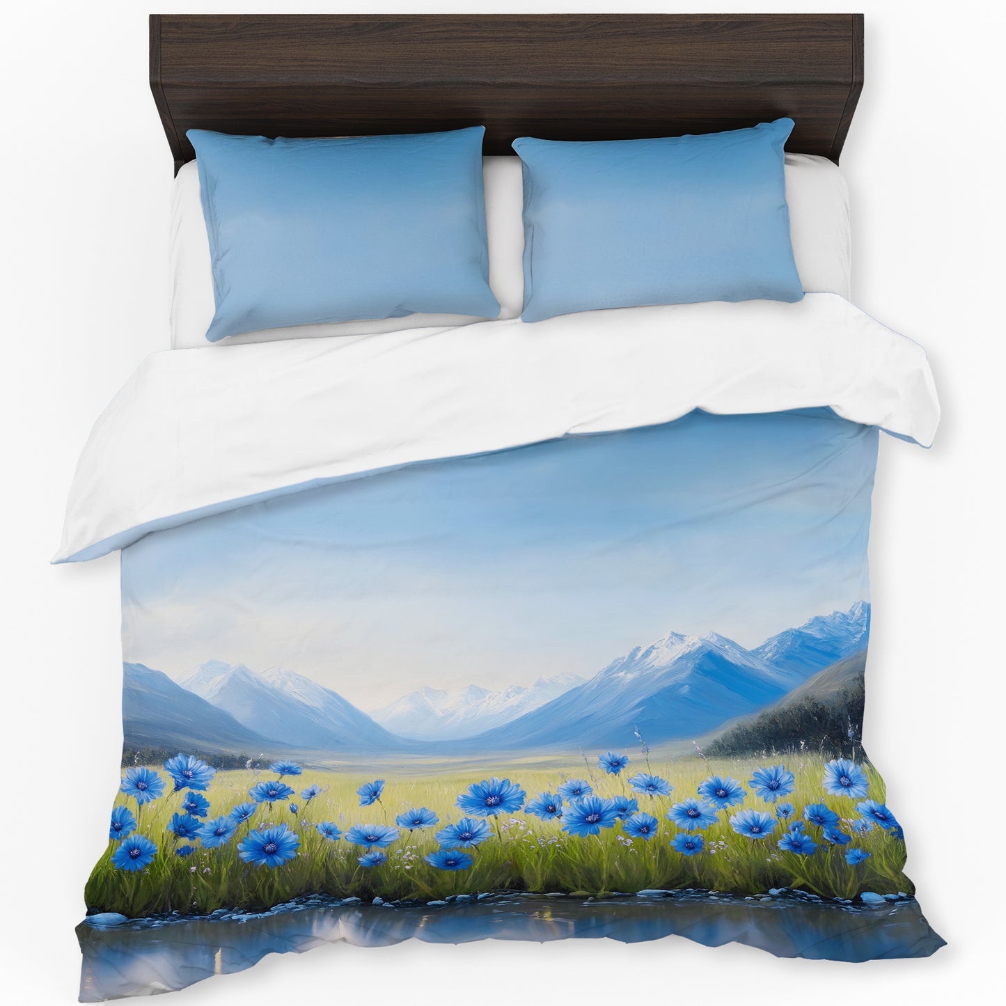 Painted Blue Daisies Duvet Cover Set
