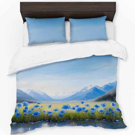 Painted Blue Daisies Duvet Cover Set