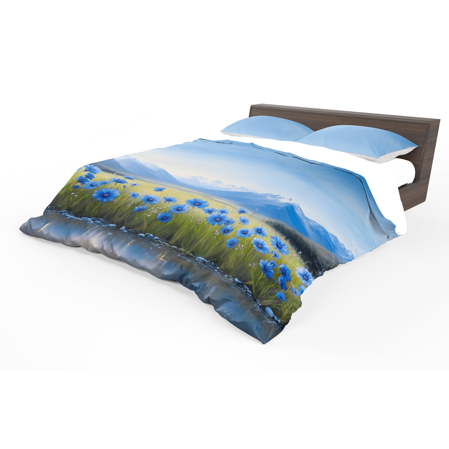 Painted Blue Daisies Duvet Cover Set