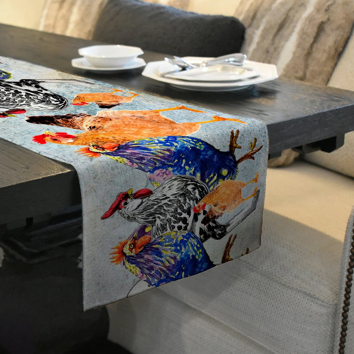 Painted Chickens Table Runner By Mark van Vuuren