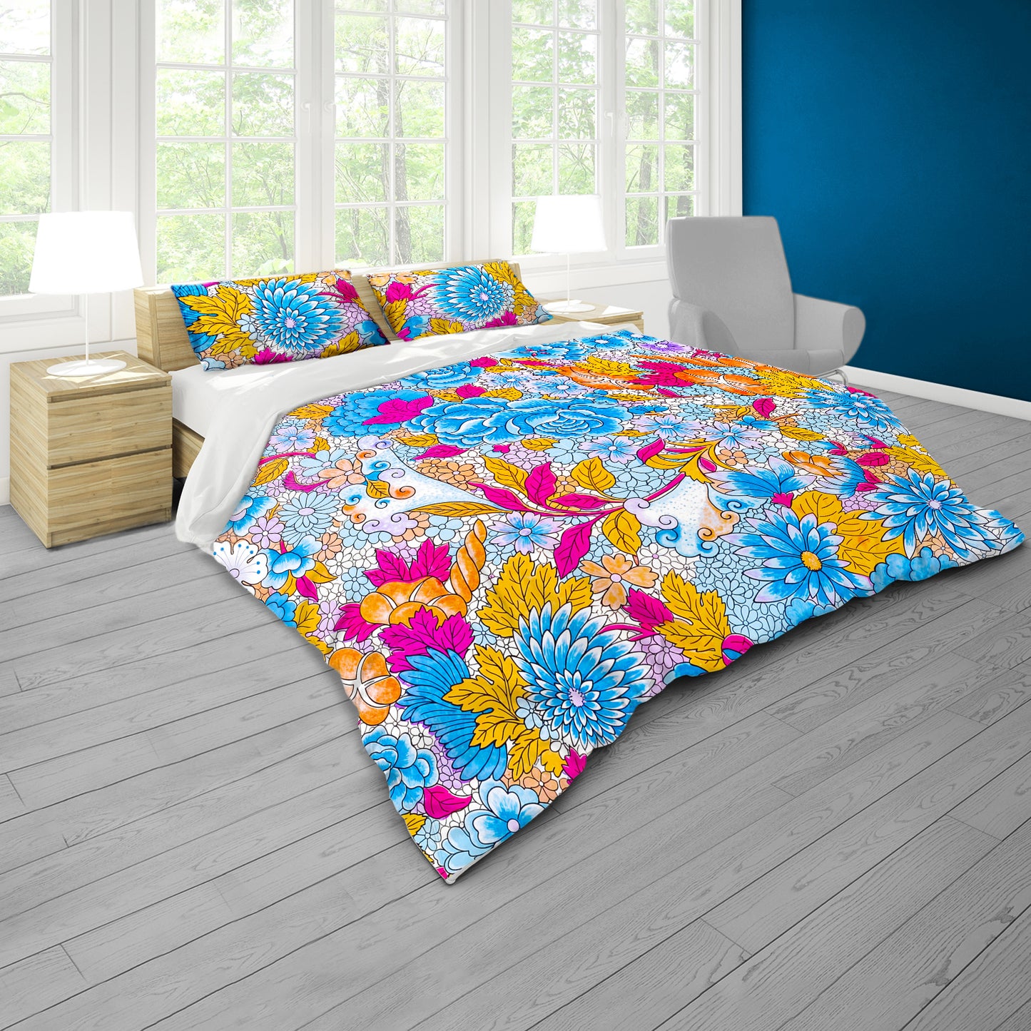 Painted Colourfull Floral Duvet Cover Set