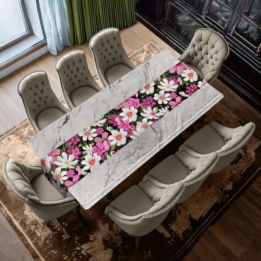 Painted Cosmos Flowers on Black Table Runner By Mark van Vuuren