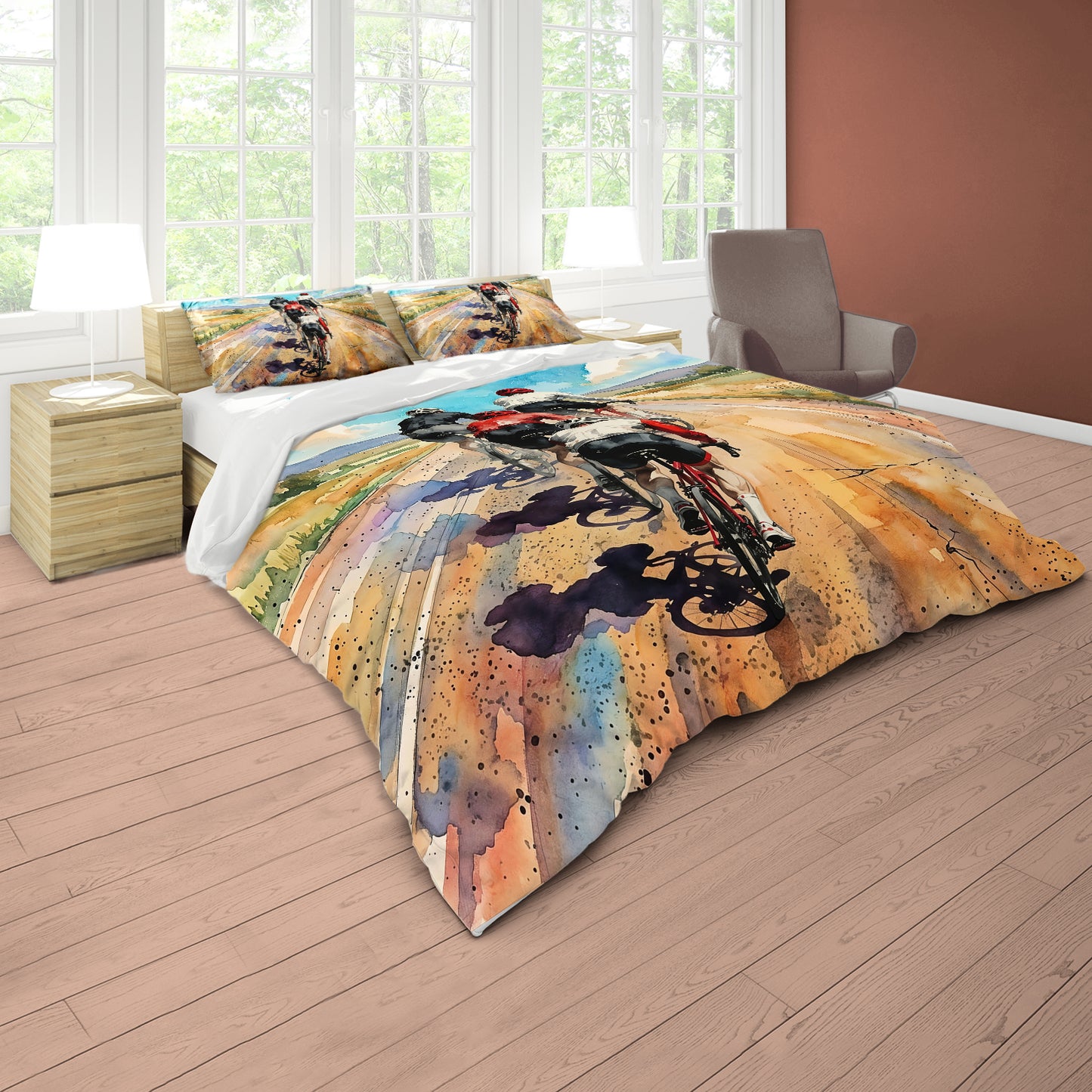 Painted Cross Country Bikes Duvet Cover Set