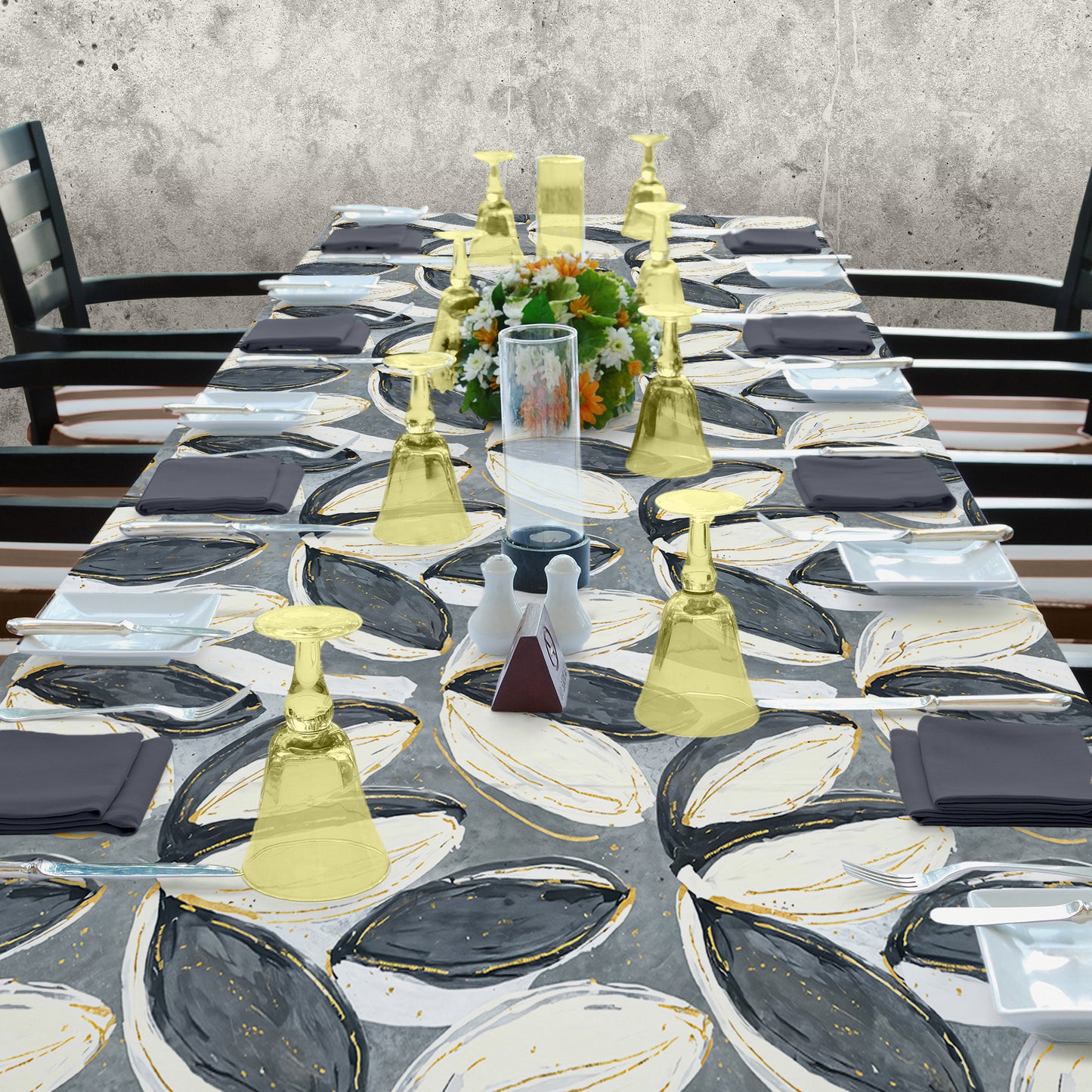 Painted Grey & White Tulips 3m Rectangle Tablecloth