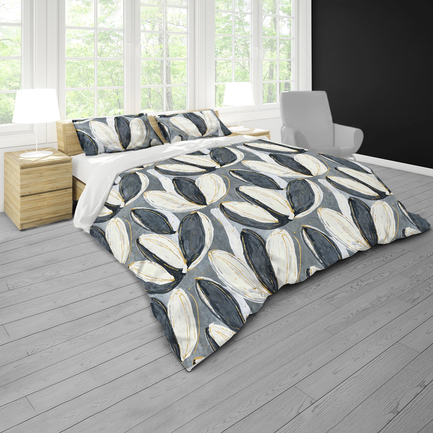 Painted Grey & White Tulips Duvet Cover Set