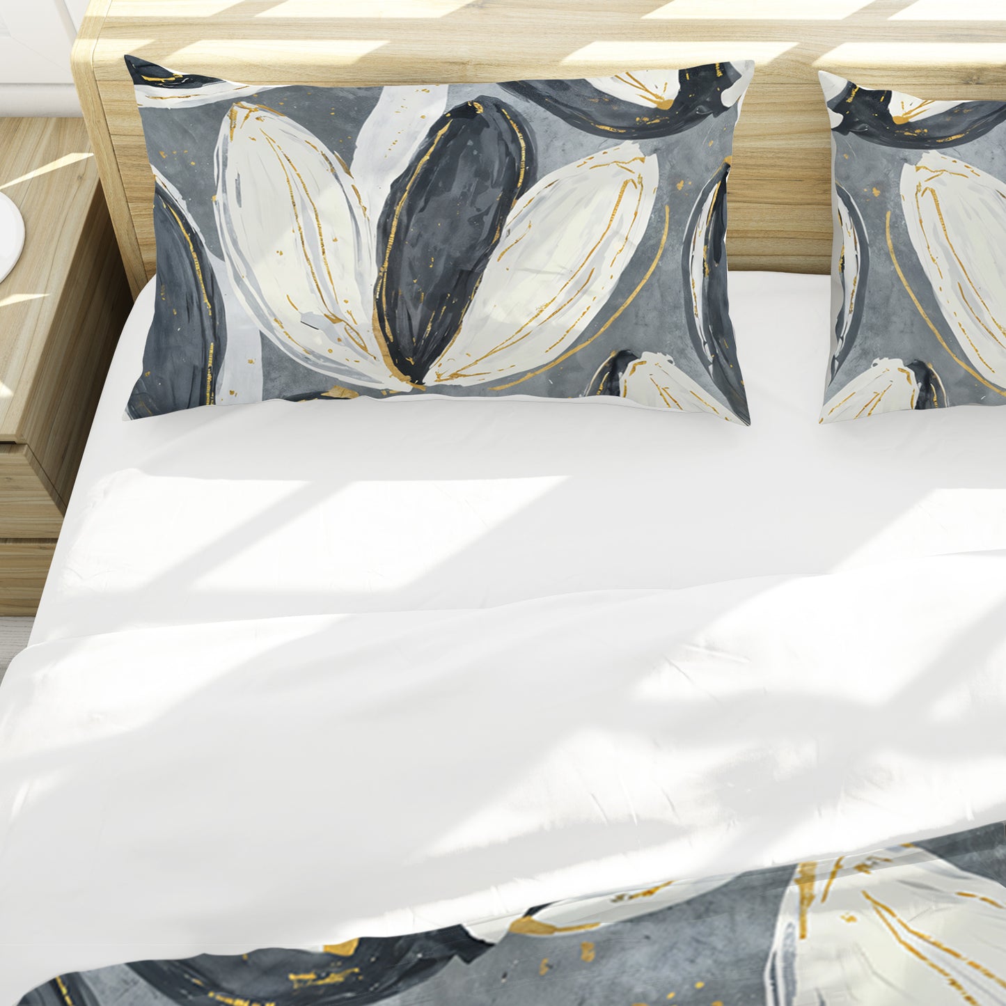 Painted Grey & White Tulips Duvet Cover Set