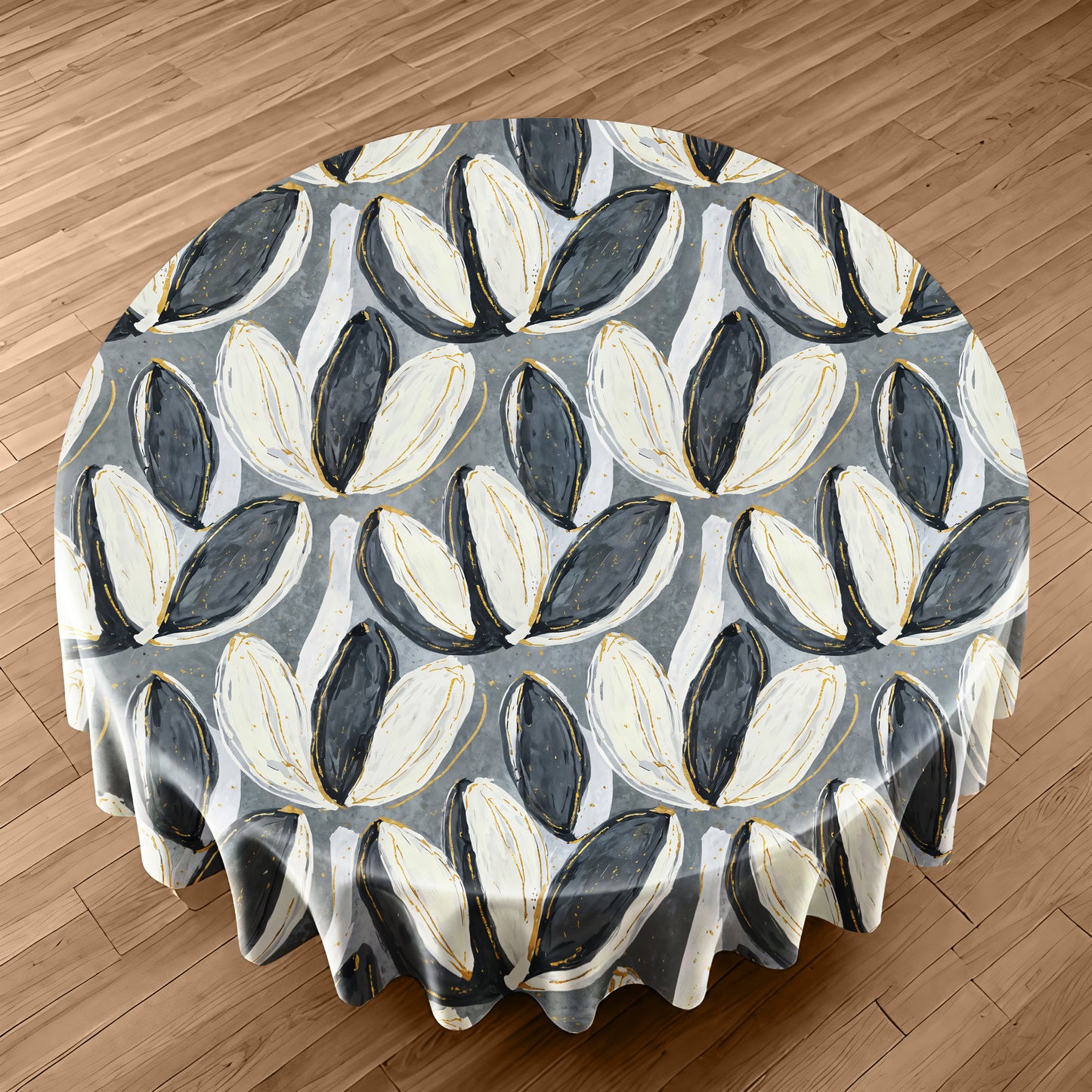 Painted Grey & White Tulips Round Tablecloth