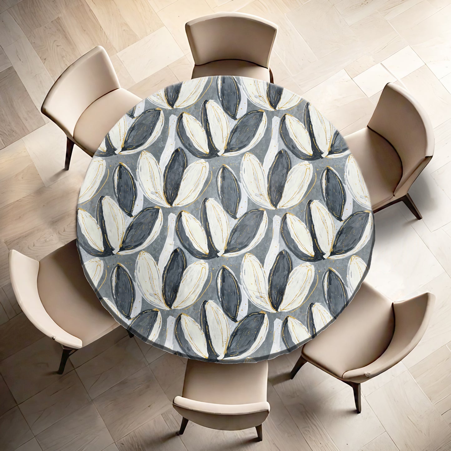 Painted Grey & White Tulips Round Tablecloth