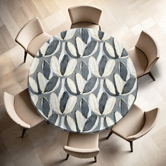 Painted Grey & White Tulips Round Tablecloth