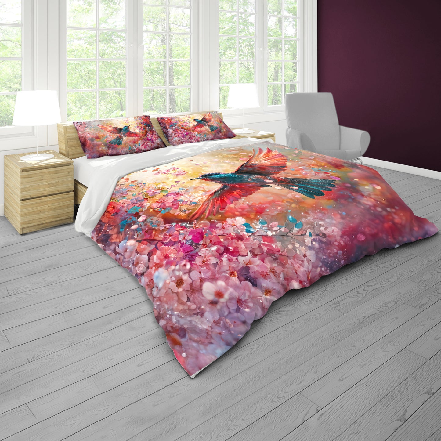 Painted Hummingbird Duvet Cover Set