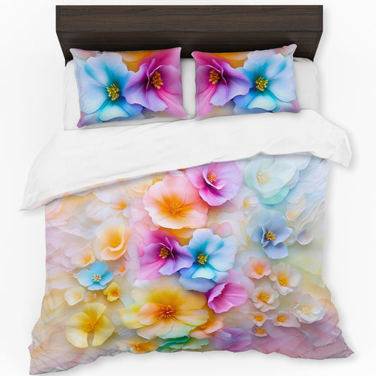 Painted Pastel Flowers Duvet Cover Set