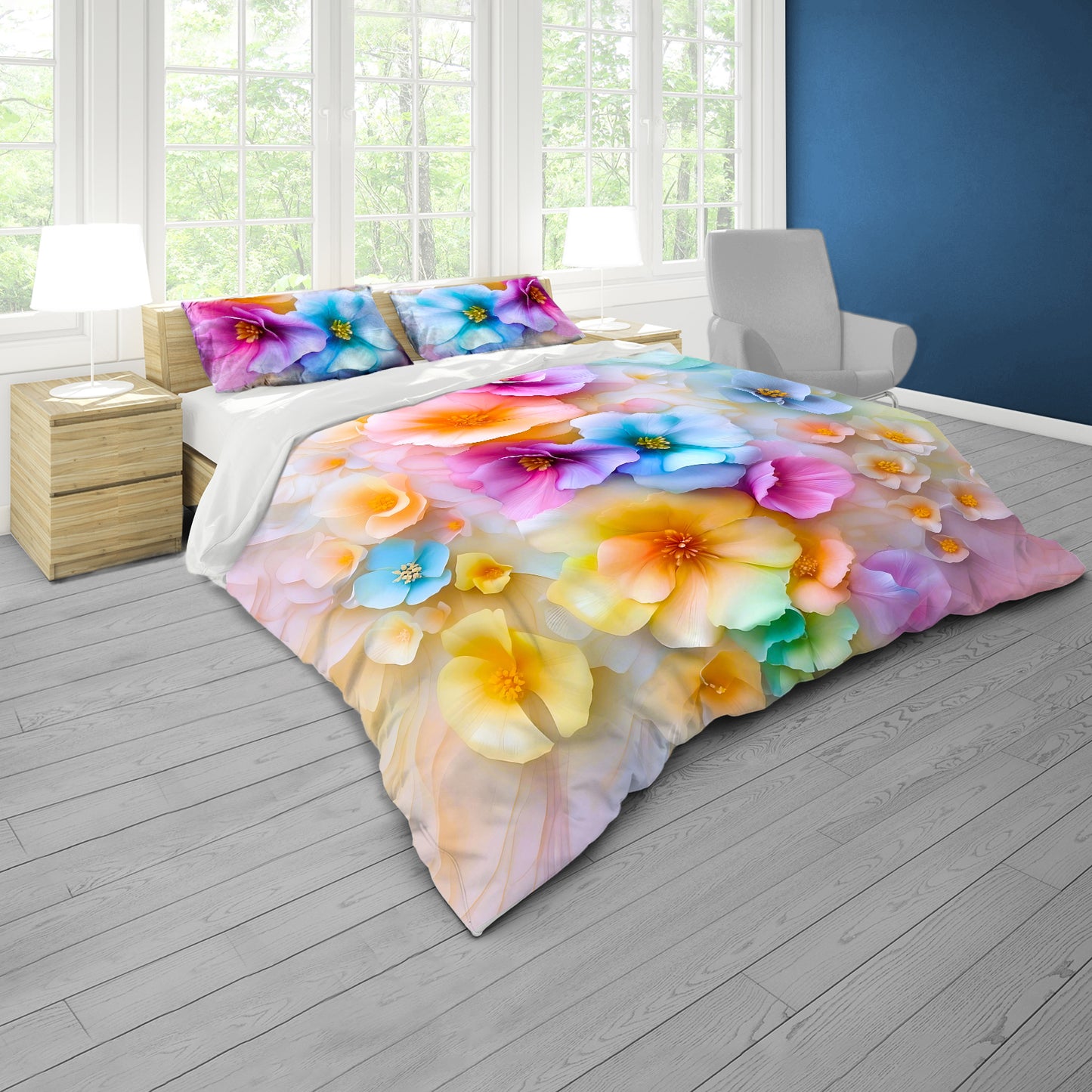 Painted Pastel Flowers Duvet Cover Set