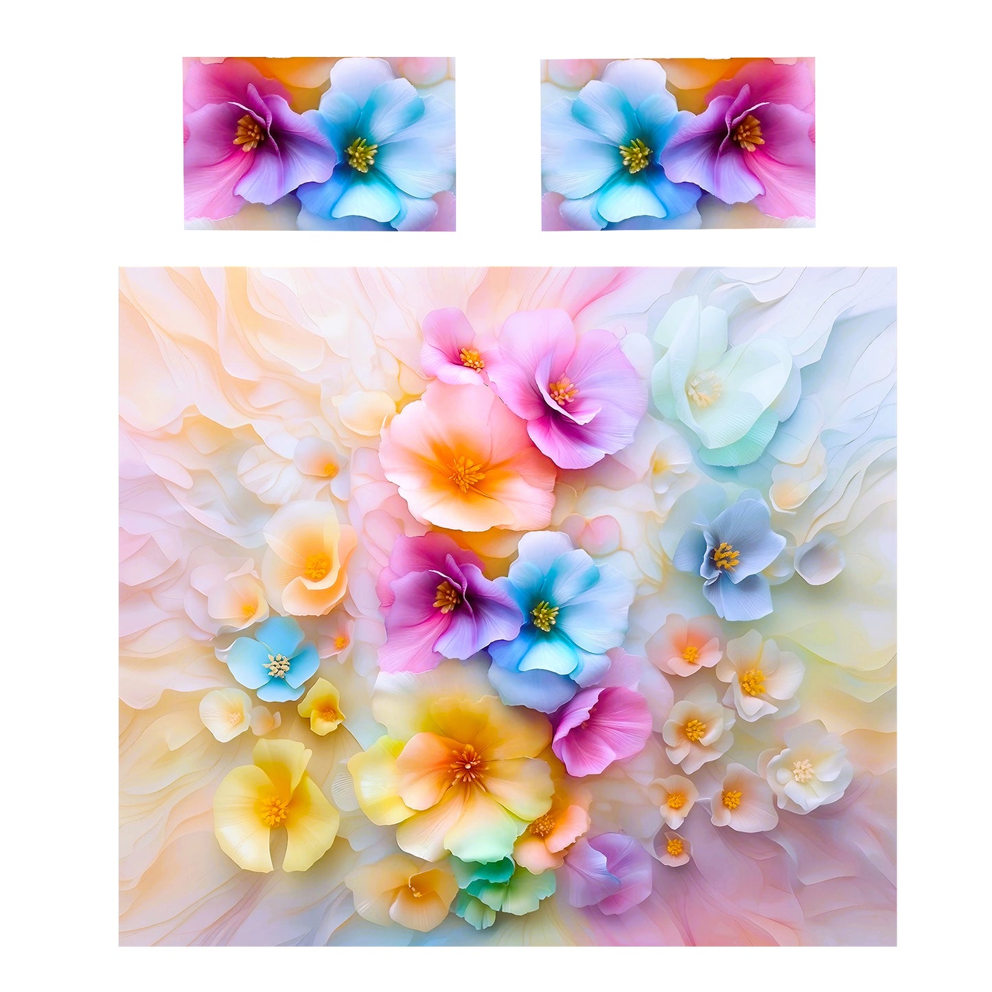 Painted Pastel Flowers Duvet Cover Set
