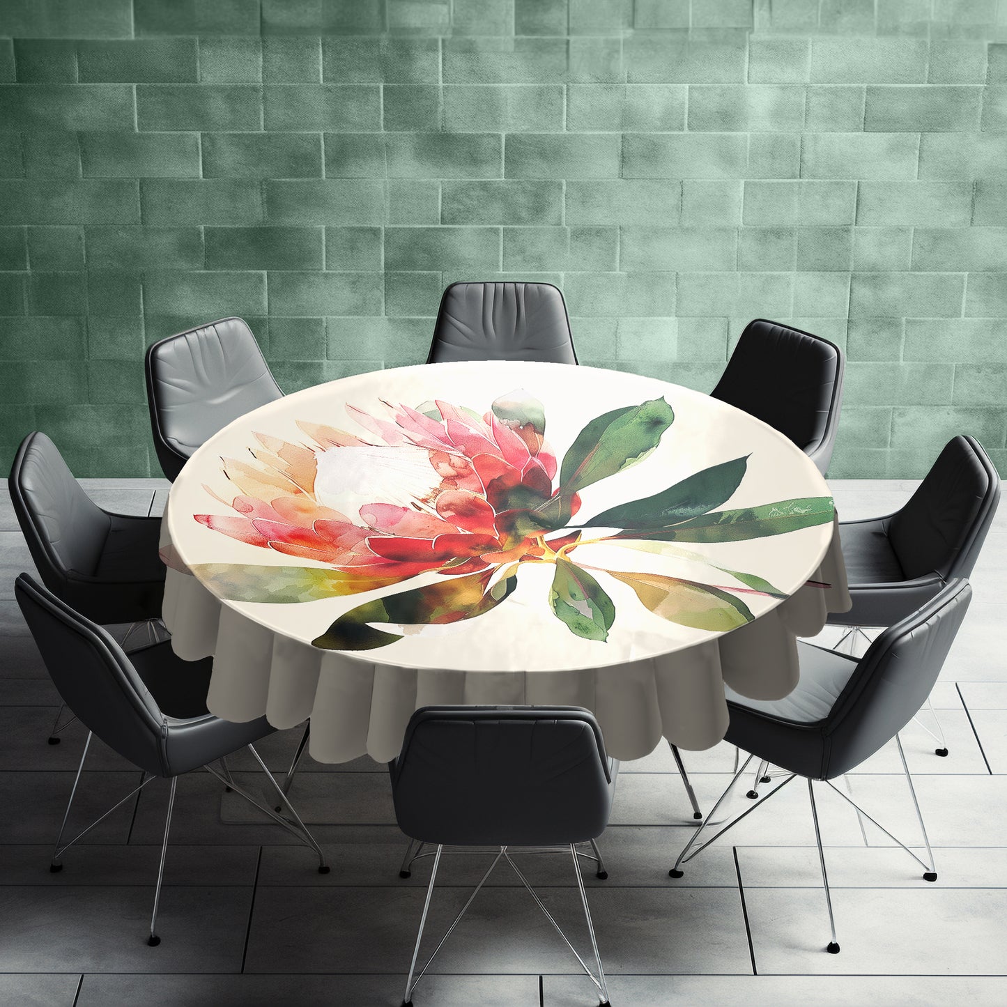 Painted Protea Round Tablecloth by Wikus Schalkwyk