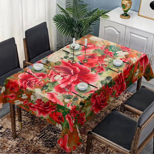 Painted Red Blooming Floral Rectangle Tablecloth By Mark Van Vuuren