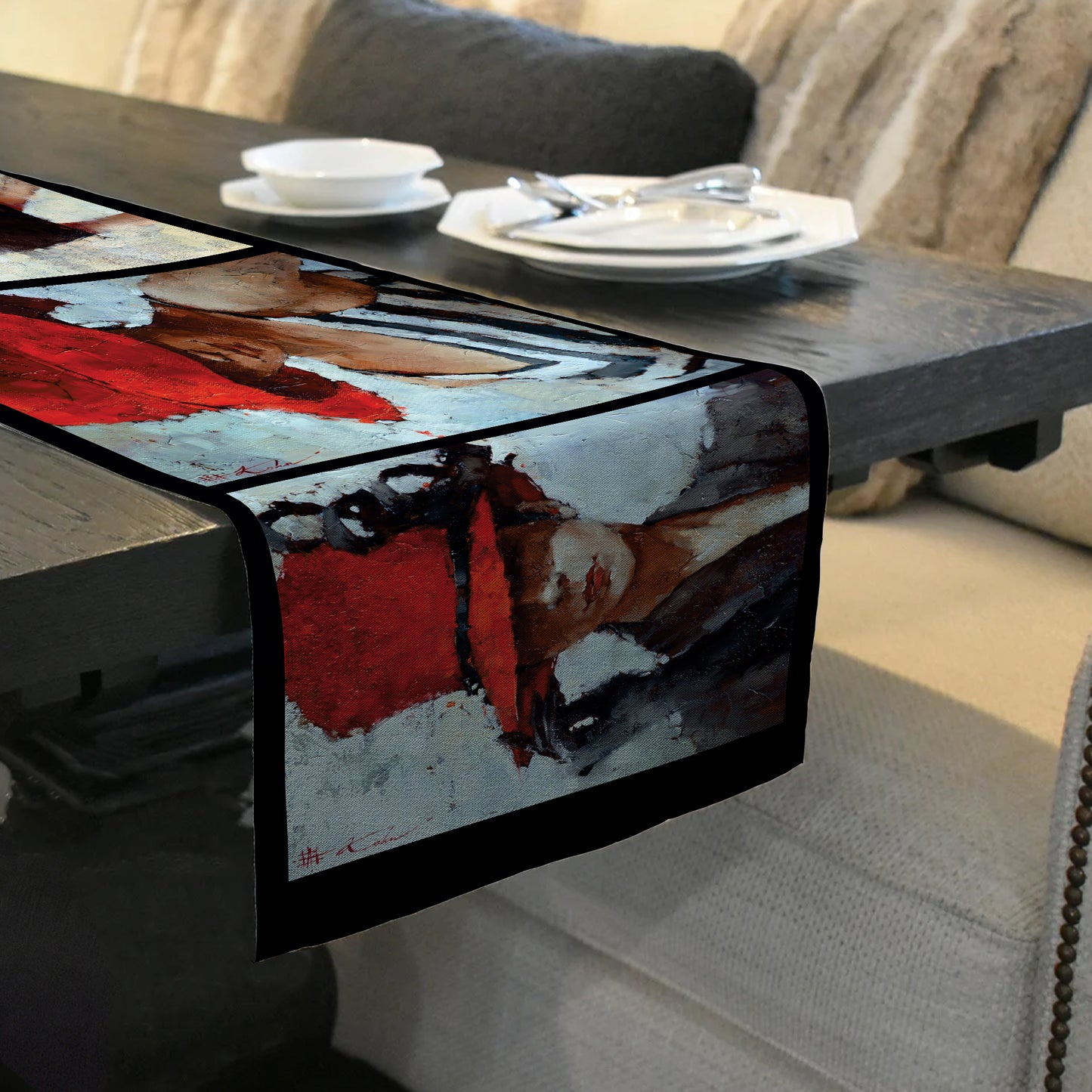 Painted Red Ladies Table Runner