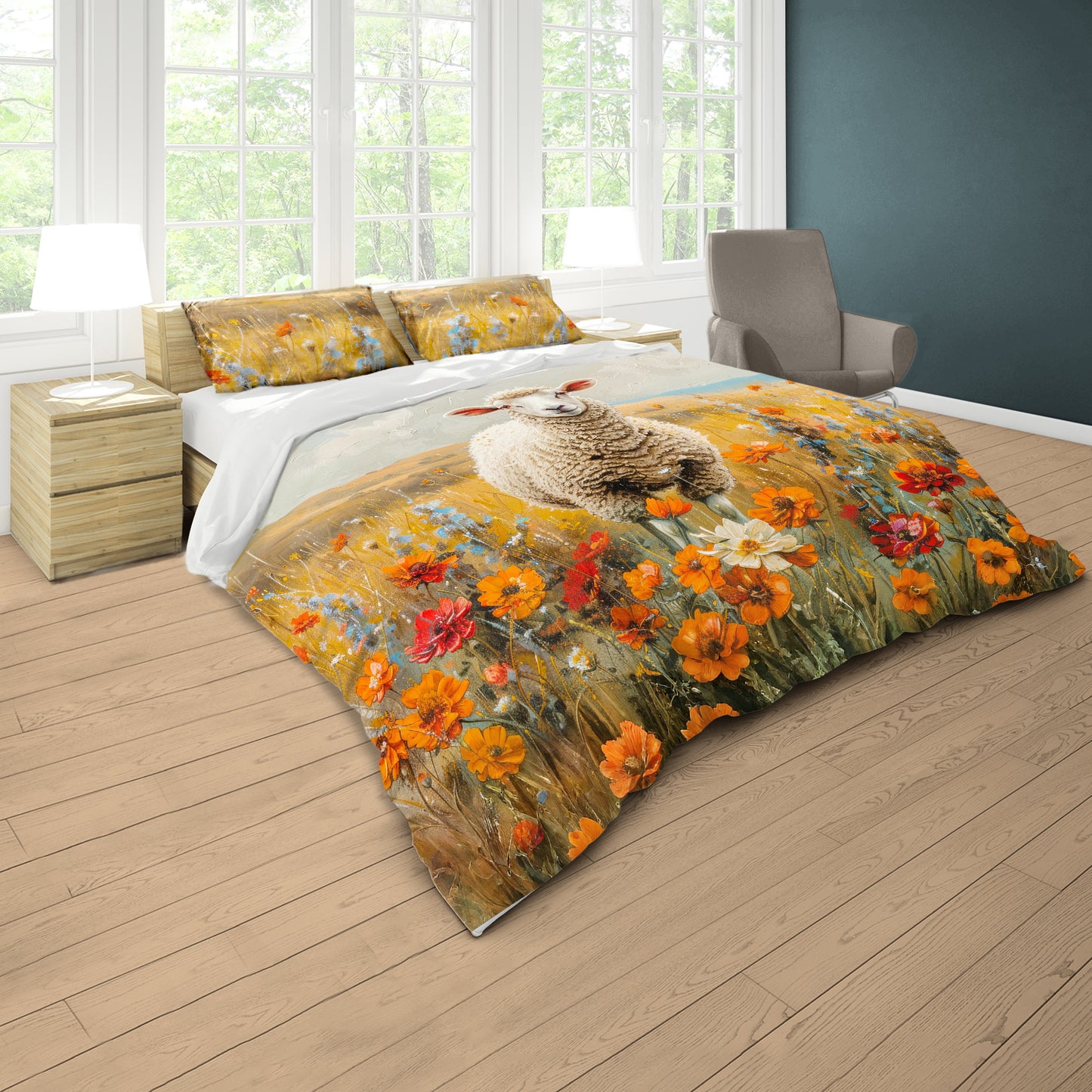Painted Sheep on the Pasture Duvet Cover Set