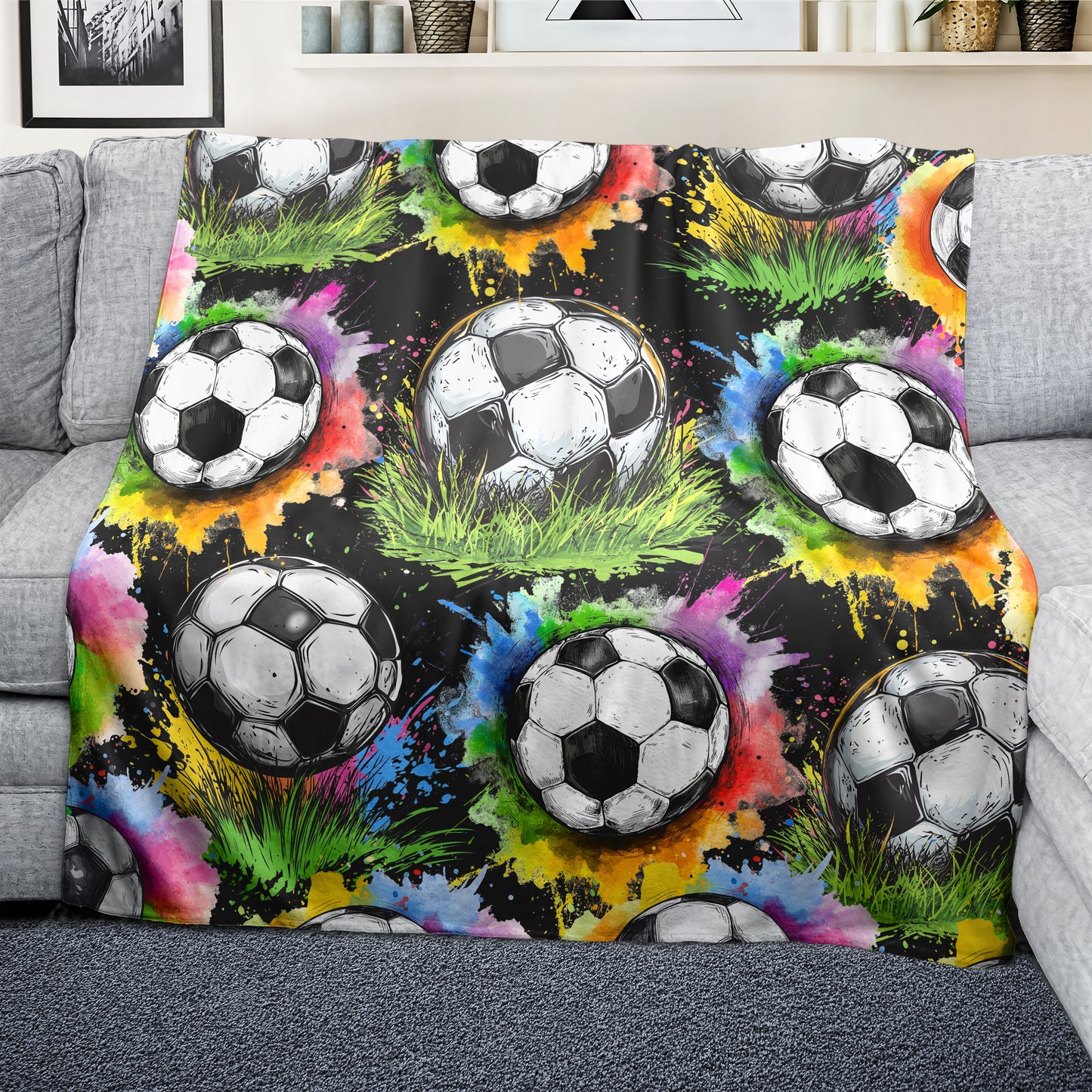 Painted Soccer Ball Light Weight Fleece Blanket by Mark van Vuuren
